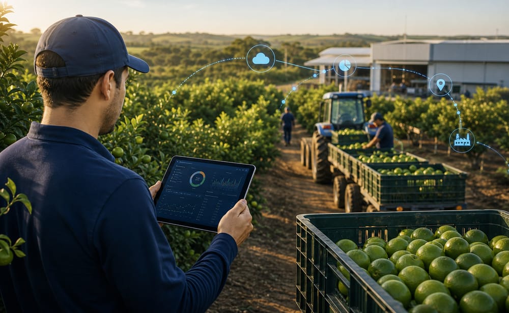 Campo produtivo conectado digitalmente ao packinghouse
